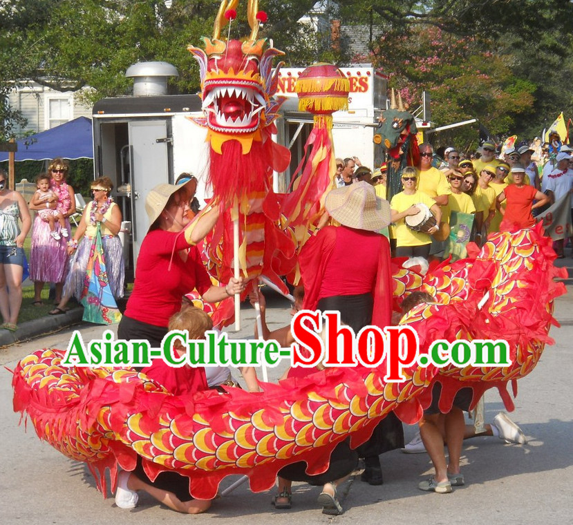 10 Meters Chinese Spring Festival Red Dragon Dance Costume for 6 People