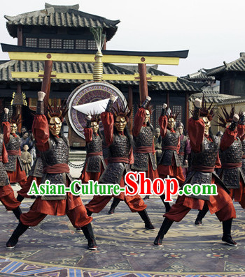 Ancient Chinese Solider Armor Costumes and Crown Complete Set