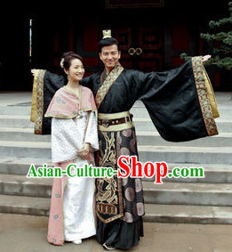 Black Chinese Hanfu Clothing and Headpieces for Men