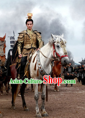 Gold Chinese Emperor Armor Clothing and Crown for Men