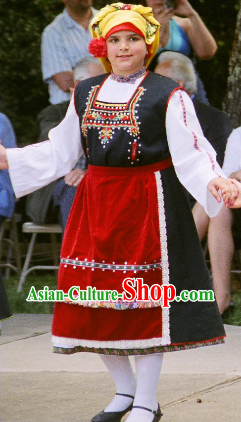 Traditional Greek Women Dresses and Hat Complete Set