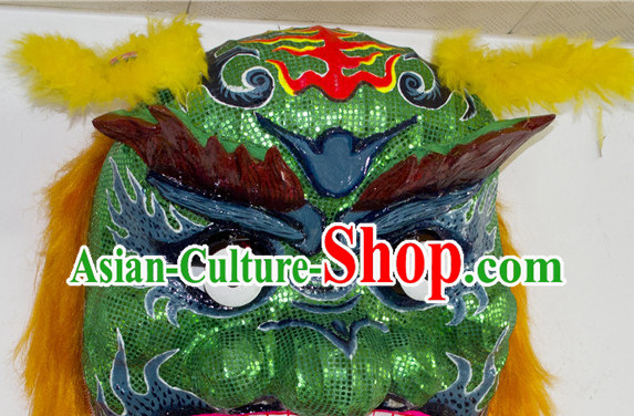 Asian Chinese Qing Shi Taiwan Green Lion Costume Complete Set