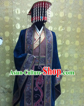 China Ancient Emperor Qin Shi Huang Costumes and Hat