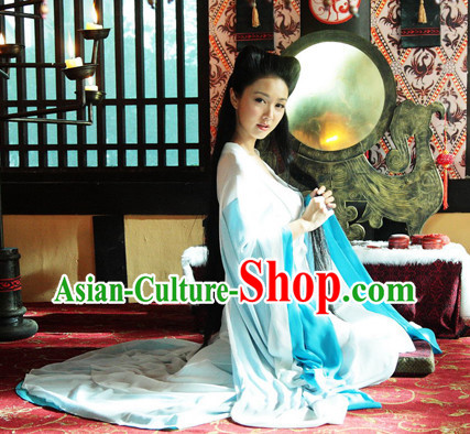 Wide Sleeves Chinese Empress Blue Beauty Clothes