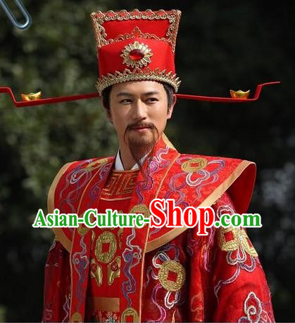 Traditional Chinese Cai Shen Clothing and Hat