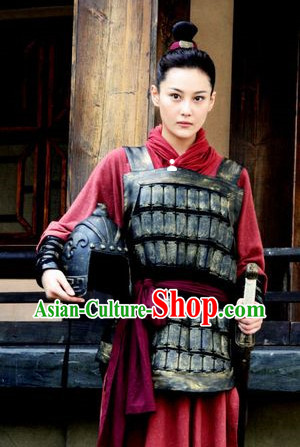 Chinese Classic Red Female Superhero Armor Suit Costumes Complete Set