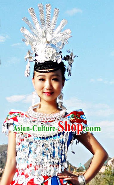 Traditional Silver Miao Hat and Necklace for Women