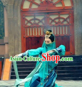 China Mysterious Swordswomen Costumes and Accessories Complete Set