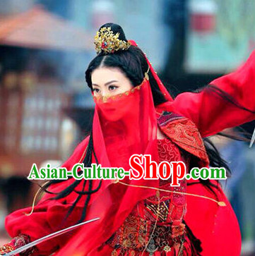 China Ancient Mysterious Swordswomen Costumes and Accessories Complete Set