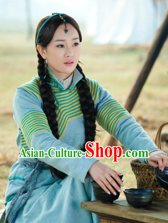 Traditional Mongolian Long Robe and Hat for Women
