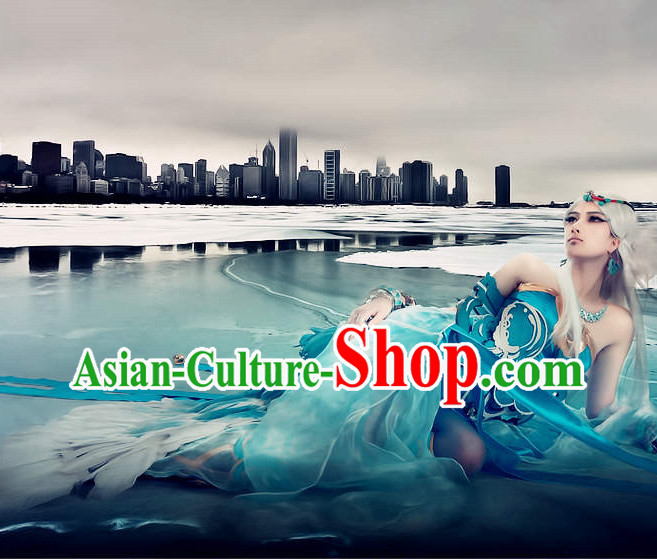 Asian Blue Eudemon Sexy Costumes for Women
