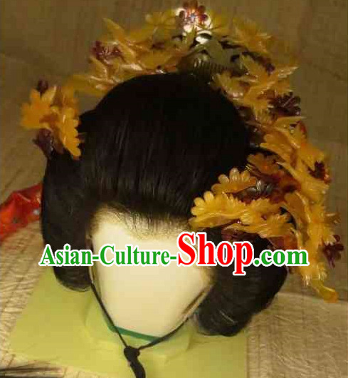 Traditional Japanese Geisha Black Long Wig and Hair Accessories