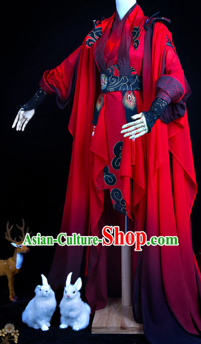 Chinese Traditional Red Swordswoman Cosplay Costumes Complete Set