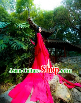 Long Tail Red Hanfu Cosplay Costumes Complete Set