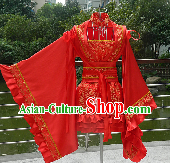 Red Chinese Anime Cosplay Costumes Complete Set
