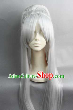 Chinese Gu Zhuang White Hair Wigs