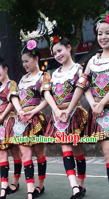 China Miao Minority Ethnic Dress and Silver Accessories for Women