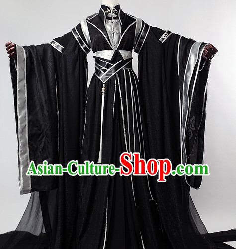 Chinese Traditional Black Hanfu Wide Sleeves Suit
