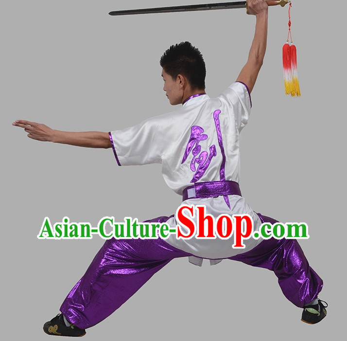 Short Sleeves Chinese Character Sword Kung Fu Uniforms