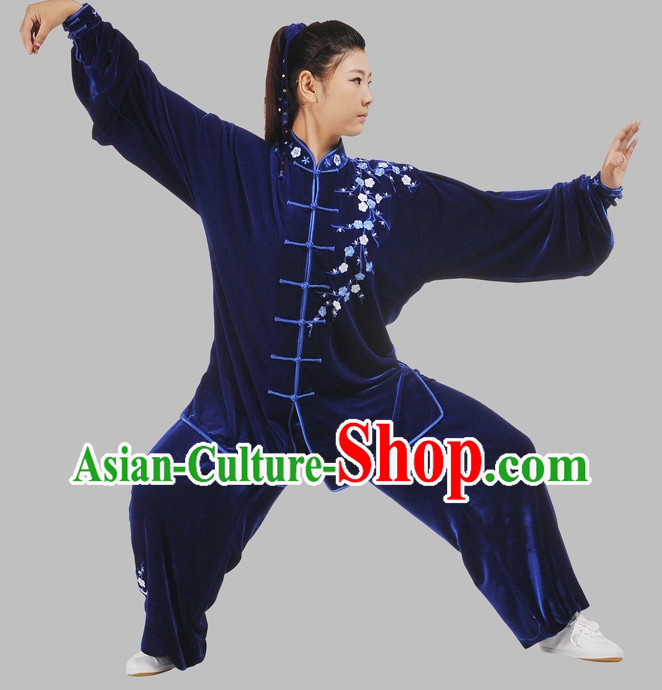 Tradtiional Blue Plum Blossom Embroidery Tai Chi Chuan Competition Suit