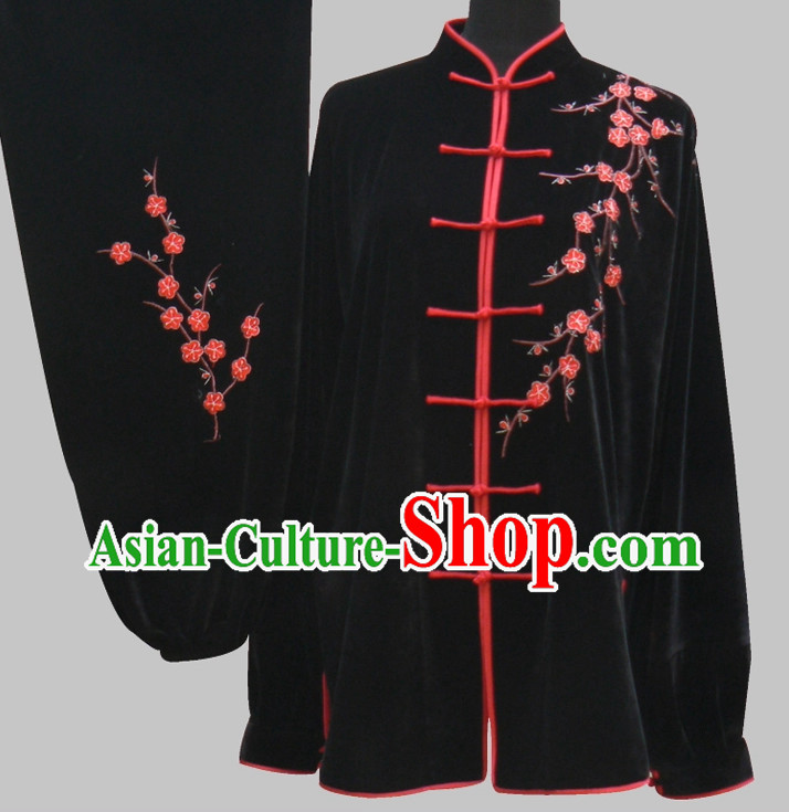 Tradtiional Black Plum Blossom Embroidery Velvet Tai Chi Chuan Competition Suit