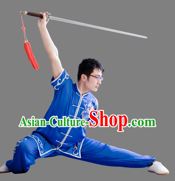 Top China Blue Embroidered Martial Arts Suit