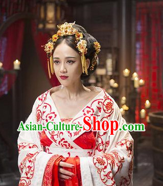 Chinese Royal Empress Phoenix Costumes and Hair Accessories Complete Set