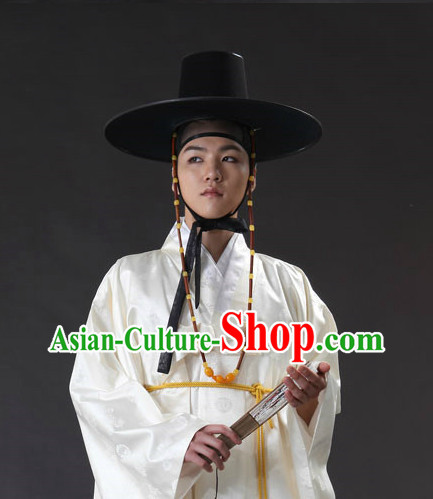 Korean Ancient Scholar Long Robe Costumes and Hat for Men