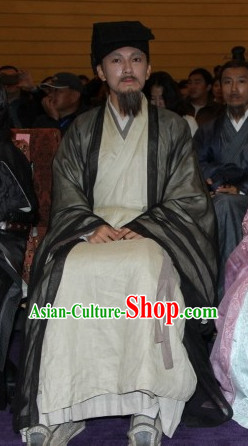 Chinese Traditional Teacher Scholar Costumes and Hat Complete Set for Men