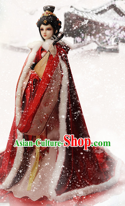 Asian Fashion Traditional Chinese Wang Zhaojun Costumes Mantle and Hair Accessories for Women