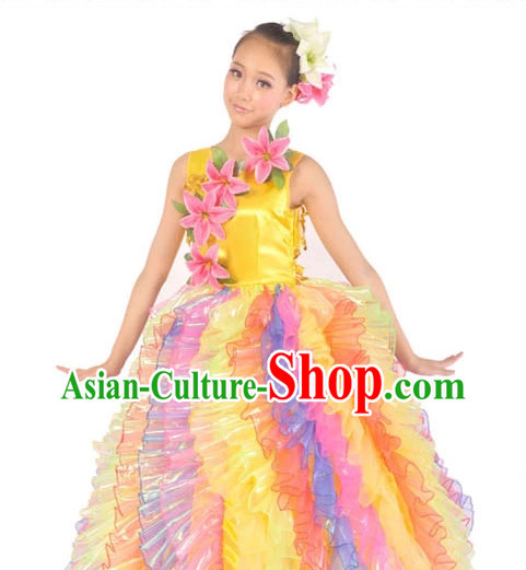 Chinese Stage Dance Costume Contemporary Costumes and Headwear for Women