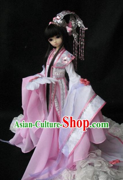 China Civilization Chinese Pink Hanfu Clothing and Hair Jewelry Complete Set for Women
