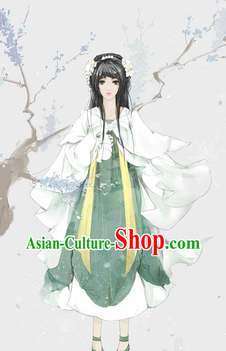 Chinese Fairy Costumes and Hair Jewelry Complete Set for Women