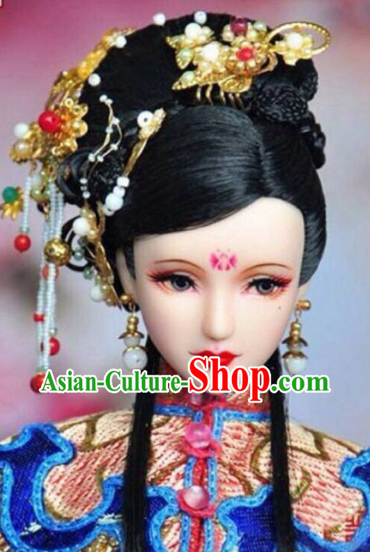 Chinese Traditional Empress Black Wig and Hair Accessories