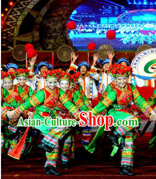 Chinese Traditional Ethnic Dance Costumes and Headdresses Complete Set