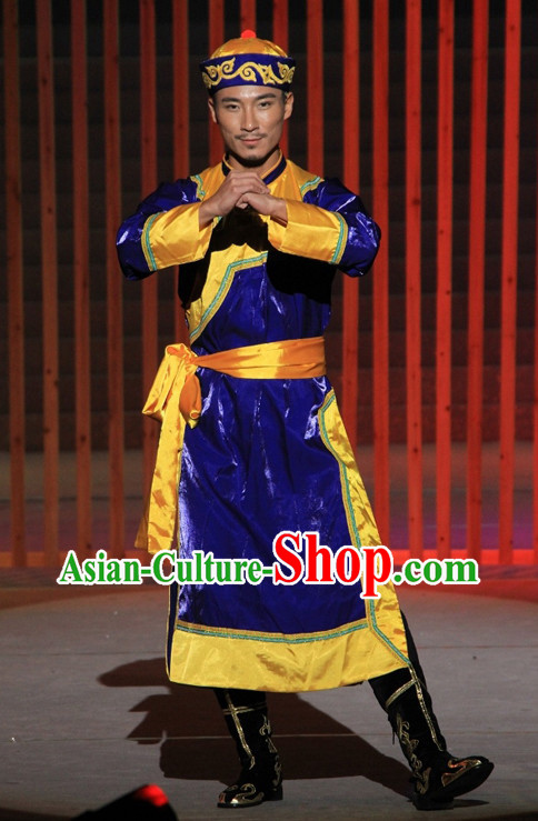 Chinese Mongolian Ethnic Clothing and Hat for Men