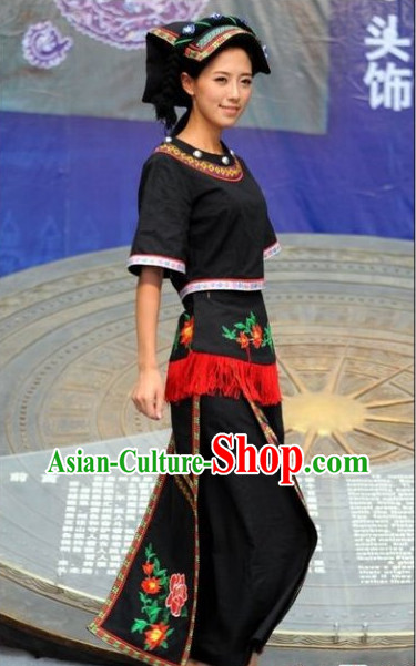 Chinese Traditional Ethnic Clothes and Hat Complete Set for Women