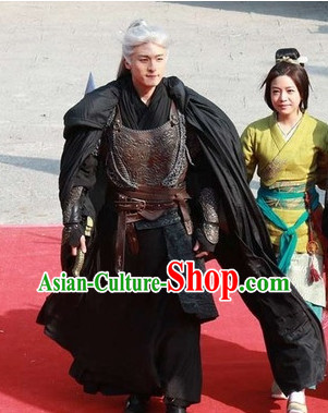 Chinese Traditional General Black Armor Costumes Complete Set for Men
