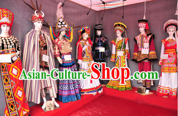 Oriental Clothing Chinese Traditional Ethnic Clothing Costumes and Headwear Eight Sets