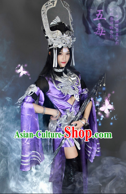 Top Oriental Clothing Chinese Cosplay Halloween Empress Costumes and Hat Complete Set
