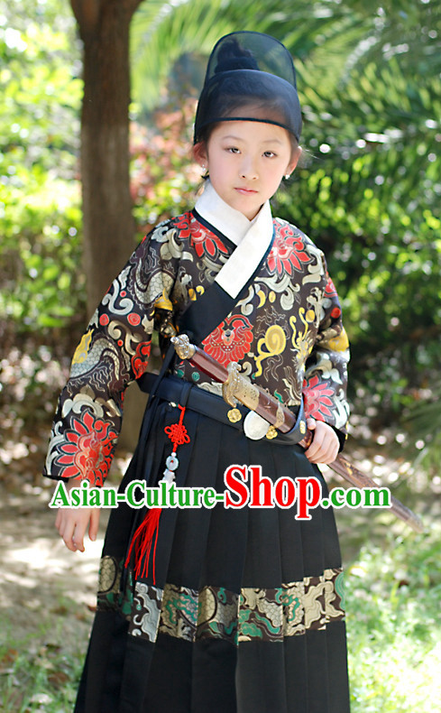 Chinese Ming Dynasty Bodyguard Kids Costumes and Hat Complete Set