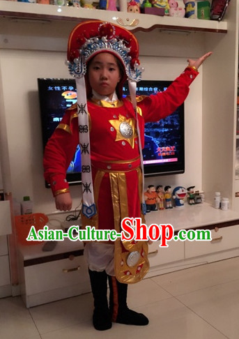 Chinese Hua Mudan Women Superhero Dance Costumes and Hat for Kids