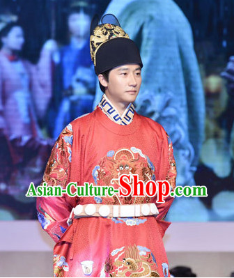 Chinese Ancient Emperor Costume and Hat Complete Set for Men