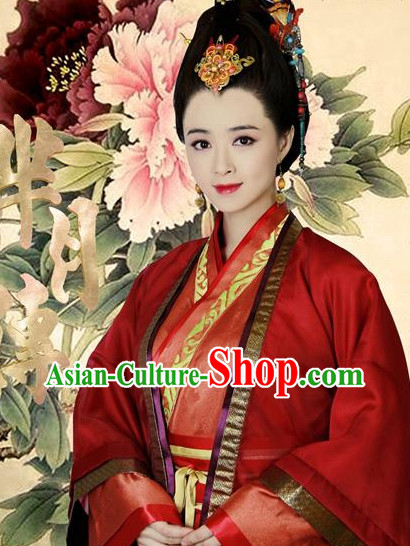 Chinese Traditional Empress Costumes and Hair Accessories Complete Set for Women