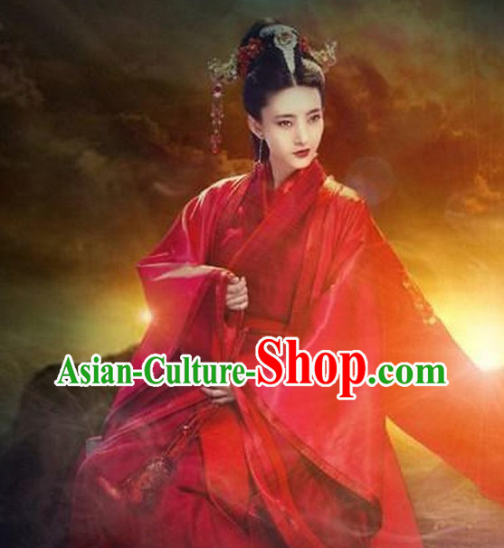 Chinese Red Hanfu Empress Dress and Hair Jewelry Complete Set