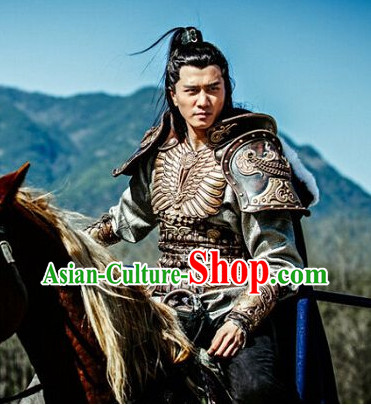 Chinese Ancient General Armor Clothing and Headwear Complete Set
