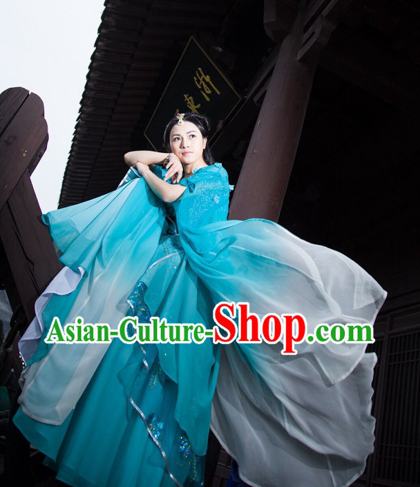 Chinese Ancient Blue Fairy Costumes