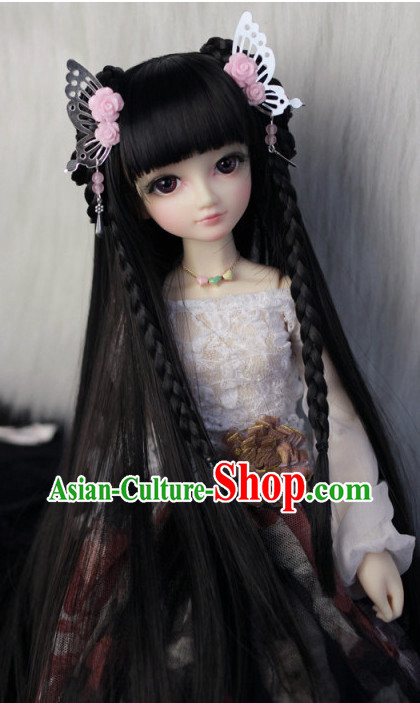 Chinese Classical Princess Black Long Wig and Hair Jewelry Complete Set