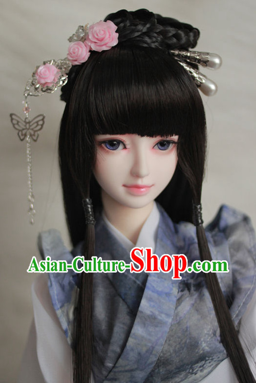 Traditional Chinese Lady Black Wig and Hair Jewelry