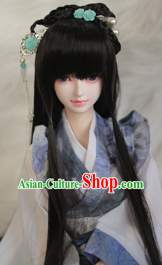 Traditional Chinese Beauty Black Wig and Hair Jewelry